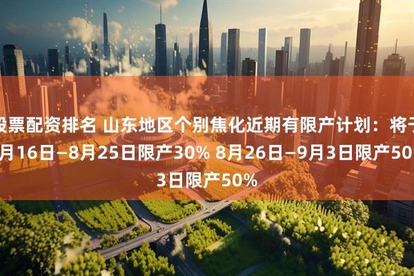 股票配资排名 山东地区个别焦化近期有限产计划：将于8月16日—8月25日限产30% 8月26日—9月3日限产50%